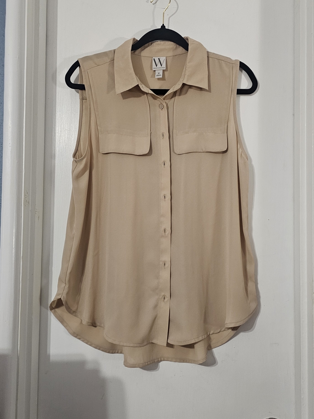 W by Worth Sleeveless Button-Front Shell Top in Beige